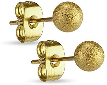 Treuheld® | Diamant-Optik Gold Kugel Ohrstecker - Goldene Edel-Stahl Ohr-Ringe mit Matter Kugel - Kugel: 3, 4, 5, 6, 7, 8, 10 mm - sandgestrahlt - Männer & Frauen - Steck-Verschluss - [01.] - 3mm