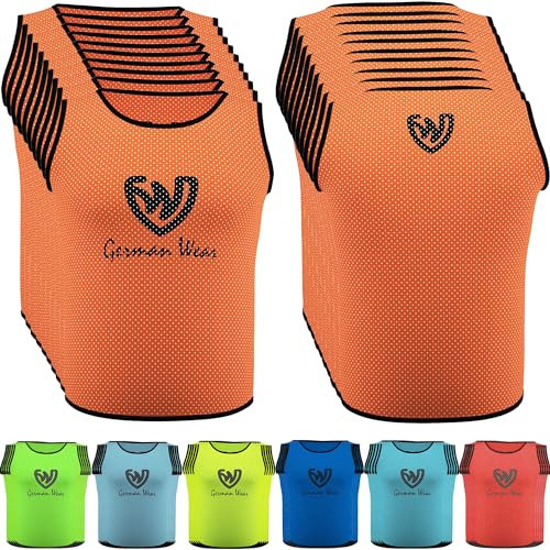 German Wear 10x Fußball Leibchen Trainingsleibchen Markierungshemd Fußballleibchen für Kinder Jugend und Erwachsene, Farbe:Orange, Bibs:Senior (L)