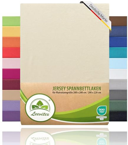 leevitex® Boxspringbett & Wasserbett Spannbettlaken | 100% Baumwolle | Markenqualität | Ökotex | 200 x 220 cm + 40 Steg - Creme/Naturweiß