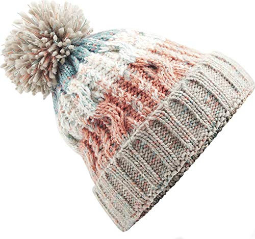 Neverless® Strickmütze Damen Winter-Mütze gefüttert Grobstrick Dicker Strick Bommel Bunt beige Unisize