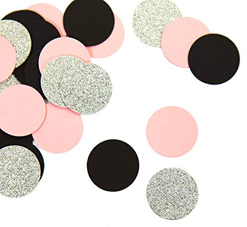 Oblique-Unique® Papier Konfetti 36 Stk. Rosa Schwarz Weiß Gold Silber mit Glitzereffekt als Tisch Streu Deko für Geburtstag Party Feier Hochzeit JGA Herzen Sterne Kreise - Formen wählbar (Silber-Rund)