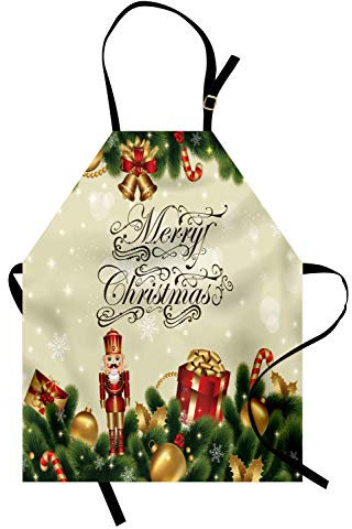 ABAKUHAUS Weihnachten Kochschürze, Noel Jahreszeit-Verzierungen mit Birken-Niederlassung Niedliche Band-Bell-Zuckerstange-Kunst-Bild, Höhenverstellbar Klare Farben ohne verblassen, Creme Grün