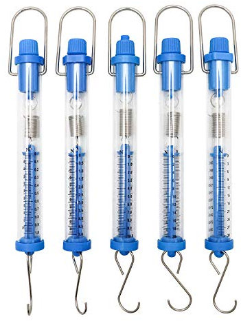QWORK® Federwaage, Set mit 5 transparenten Federwaagen zum Aufhängen (1N, 5N, 10N, 20N, 30N)