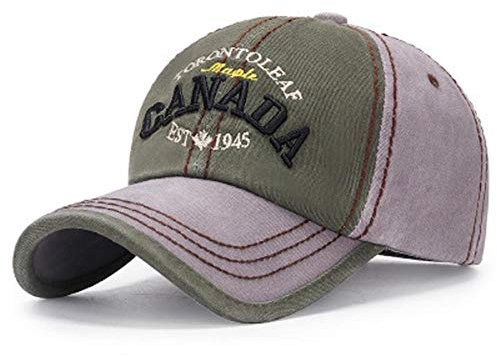 XIAOKE Vintage Kanada Flagge Baseball Cap Hüte Für Männer Frauen Kappen Stickerei Casquette Bone Baseball Hut Papa Mütze, Grau Grün, 55-60 cm Verstellbar