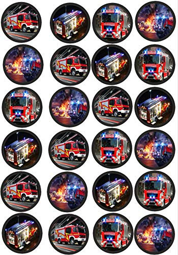 24 Muffin & Cupcake Aufleger Premium Esspapier Feuerwehr C2