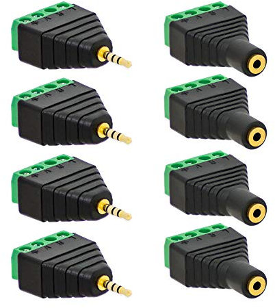 4x Klinken Stecker + 4x Buchsen 2,5mm Adapter > Terminalblock 4 Pin Schraub Klemme Set