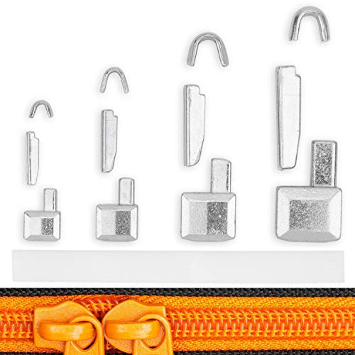 Reißverschluss Reparatur Set, Größe 3 + 5 + 8 + 10, alle RV Größen enthalten, Endstücke oben + unten, Ersatz Zubehör für Reißverschlüsse mit Nylon Zähnen, RV Stopper für oben + unten, Zip Size #3 - 10