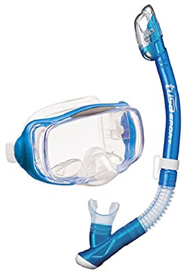 TUSA Sport Imprex 3D Schnorchel-Set Maske trocken schnorchel Tasche - silikon transparent/blau, TSUC3325ASFB, erwachsene