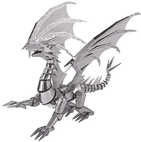 Piececool 3D Puzzle Metall Modellbau Flammender Silberdrache, 3D Metall Puzzle für 340 Edelstahl, Ganzes Metall, 1:1 Wiederherstellen, Geburtstagsgeschenk, Modellbausatz Erwachsene, 115 Teile