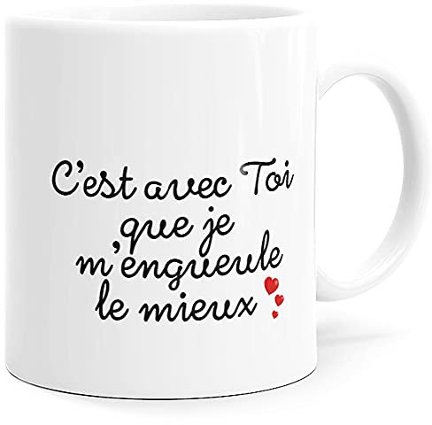 Mug Humour Amour Tasse Message drôle. Idée Cadeau Original Amis Couple Amoureux Collègue Frère Sœur Mari Femme Fiancés pour Anniversaire St Valentin Noël. Dino Mugs le Sourire dès le Réveil