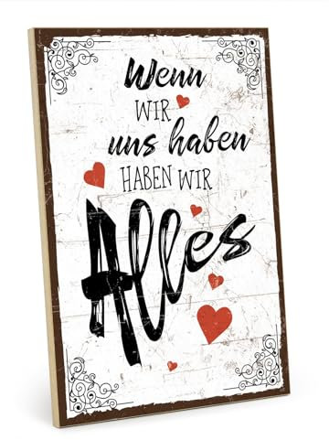 TypeStoff Holzschild mit Spruch – Liebe – im Vintage-Look mit Zitat als Geschenk und Dekoration zum Thema Hochzeit und Verlobung - HS-00699