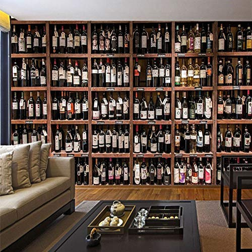 European Style 3D Wallpaper Modern Red Wine Bottles Wooden Wine Rack Photo Wall Murals Cafe Bar Restaurant Backdrop Wallpapers,350cm(W) x 250cm(H)