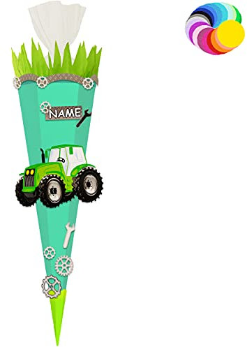 alles-meine.de GmbH Bastelset - Schultüte Farbe & Größe wählbar 70/85 / 100 cm - Traktor - inkl. Name - Farbe frei wählbar - Bastelschultüte - Zuckertüte zum selber Basteln..