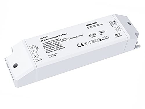 Dimmbares Netzteil 12 V 40 W mit Taste N.O. Push Dimmer – kompatibel mit Fernbedienung 2,4 G (nicht im Lieferumfang enthalten), für LED-Streifen 12 V, Skydance PB-40-12