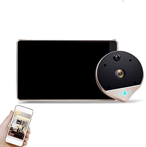 CYLZRCl Peephole Video Doorbell Camera,4.3 Wifi Smart Video Doorbell,1080P HD Smart Front Door Camera With PIR Motion Detection,Wireless Ring Intercom 170°Wide Angle (Color : Gold)