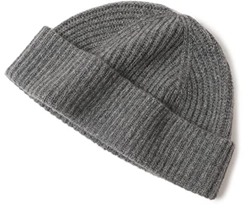 Beanie Mütze aus Reinem Kaschmir für Herren & Damen, Kurze Fischer Strickmütze Gestrickte Totenkopfmütze Herbst Winter Paar Mütze Hip-Hop Mode Cuffed Beanie Hat Unisex Ski Hut Strick Hüte Gray