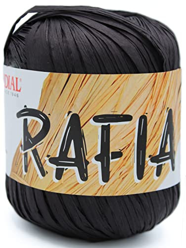 Gomitolo Rafia Lane Mondial 50 gr 100% viscosa naturale uncinetto 4-4,5 vari colori borse mare accessori cappellini arredo casa (995 Nero)