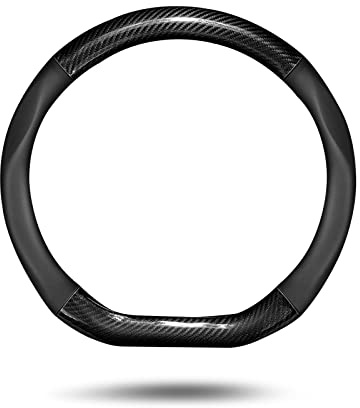 Ergocar Universal Auto Lenkradhülle - D-Form Kohlefaser Leder, Rutschfest, Standardgröße 36-39cm, Bequem und Atmungsaktiv - Schwarz & Rot
