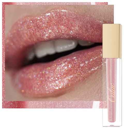 Oulac Nude Shimmer Liquid Lipstick High-Shine Glitter Lip Gloss for Women Shimmer Non-Sticky Glossy Finish Liquid Lipstick Hydrating Lip Gloss Fuller-looking Lip Makeup Vegan & Cruelty-Free C03