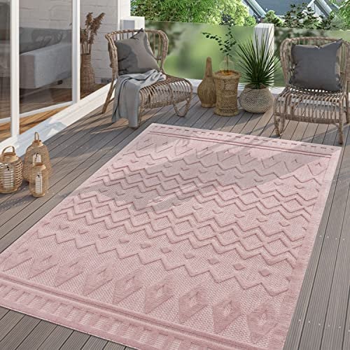 TT Home In-& Outdoor Teppich Wetterfest Balkon Küche Wohnzimmer Boho Skandi Design, Farbe: Rosa 3, Größe:240x340 cm