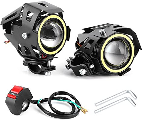 Focos para motocicleta, 2 unidades, 12 V, 125 W, 3000 lm, U7, LED, ojos de ángel, luz blanca, IP68, faro de motocicleta con interruptor