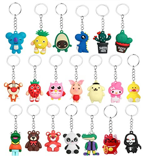 Yishamei 20 pièces Animaux Cartoon Porte-clés de poche - en silicone - pour Fête des enfants Cadeau pour garçons Filles