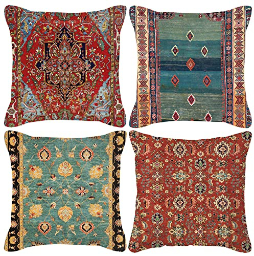 HOSTECCO Persischer Kelim-Kissenbezüge, 45,7 x 45,7 cm, 4 Stück, Vintage-Tribal-Kissenbezüge, ethnisch, dekorative Kissenbezüge für Couch, Bett