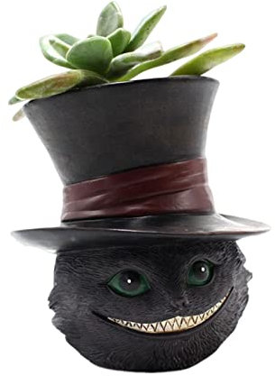 Pot De Fleurs De Chat De Dessin Animé - Jardinière en Forme De Tête De Chat Noir en Résine | Jardinière Succulente Chat Gothique pour Succulente | Ornement Créatif D'artisanat De Vase