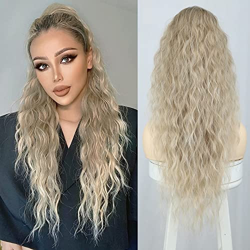 Pferdeschwanz Extensions Blond Lang Gewickelt Haarteil Ponytail Natürliches Kunsthaar Haar Haarverlängerunge Extensions für Damen Afro Zopf Ponytail ca.65cm 095H