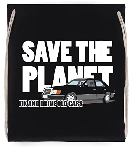 Save The Planet With Old Cars Schwarz Turnbeutel mit Kordelzug Black Drawstring Gym Bag