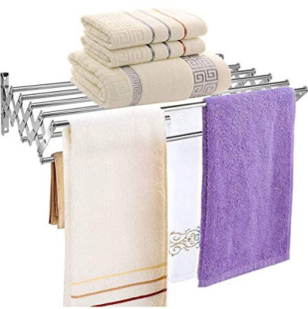 Porte-Serviettes télescopique Porte-Serviettes Double Couche en Acier Inoxydable Porte-Serviettes télescopique Cintre Organisateur Porte armoires Salle de Bain Cuisine Garage Salle de Bains