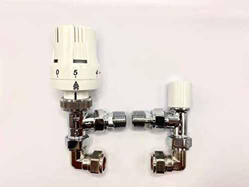Greened House White Thermostatic Radiator Valve with 90 degree pipe connector 1/2 15mm Designer radiator valve