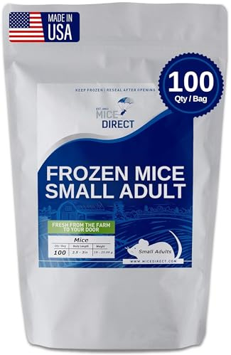 MiceDirect 100 Frozen Mice Small Adult Feeders Snake Food for Juvenile Red Tail Boas Ball Pythons Adult Sand Boas Milks Corn (2.5-3 in) (1900 Grams Min)