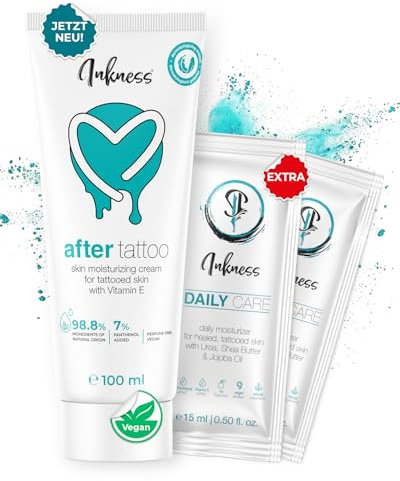 Inkness After Tattoo Creme 100ml Pflegecreme für frische Tattoos - 98,8% natürliche Inhaltsstoffe - nicht fettend - vitalisiert und schützt die Haut während der Heilungsphase - inkl. Daily Care
