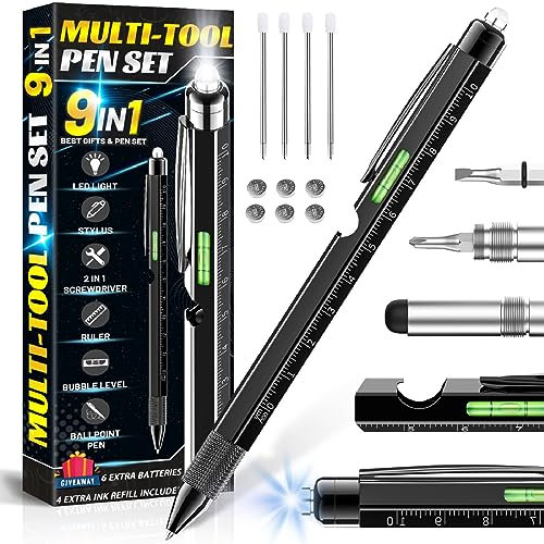 Novelty 9 in 1 Pens Gift for Men and Women, EDC Multi-Tool Pen Unique Gadget as Christmas, Valetentine's Day, Father' Day, Birthday Pens Gifts for Dad, Boyfriends (Black)