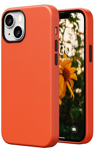 SURPHY Faux Leather Case Compatible with iPhone 13 mini Case 5.4 inch, Premium PU Leather Case Cover (with Metallic Buttons & Microfiber Lining) for iPhone 13 mini (Orange)