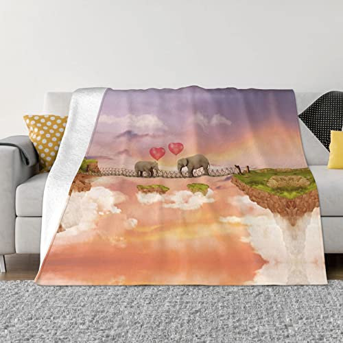 ESASAM Bedruckte Decke mit Elefant auf einer Brücke, Anti-Pilling-Flanell, super weich, bequem und warm.