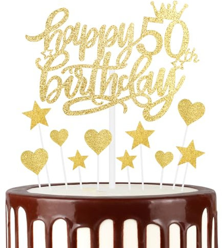 mciskin Gold Happy 50th Birthday Cake Toppers for Cake, Men Women 50th Birthday Decorations,Personalised Cake Toppers for Women,Glitter 50 Cake Topper Cupcake Topper for Party Cake Decoration