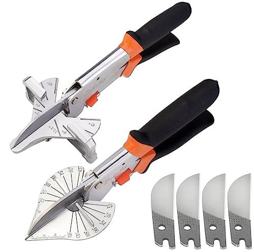 DEKELIY Lot de 2 ciseaux à onglet multifonctionnels pour la coupe angulaire du moulage et de la garniture, outil de coupe quart de rond réglable de 22,5 à 135 degrés, outils manuels pour couper le