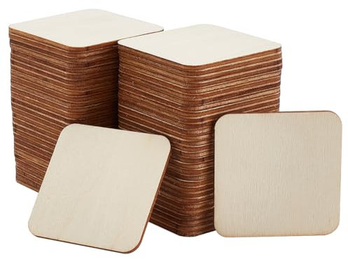 DELORIGIN 100 Stück Unlackierte Holzstücke 5cm Holzquadrate aus Holz Die Blanko-Holzstücke Natürliche Holzscheiben für Basteln Ornamente Projektbedarf Heimdekoration Malen Schreiben