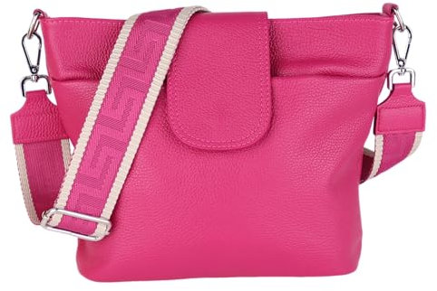 MIRROSI® Umhängetasche Damen, Echtleder, Made in Italy, BOHO Style30x24,50x9cm (BXHXT) viel Stauraum, Handtasche, Brusttasche, Crossbody Bag (1 Tasche & 2 Gurte) (Pink (Unifarbe))