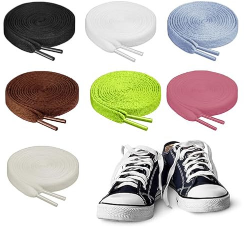 VIDSTW 7 Paires Gros Lacet, Lacet Campus 80s Polyester, 20mm Large Lacets Plats, Indéchirable Lacets Chaussures, pour Chaussures Sport, D'entraînement, Chaussures Décontractées (Multicolores)