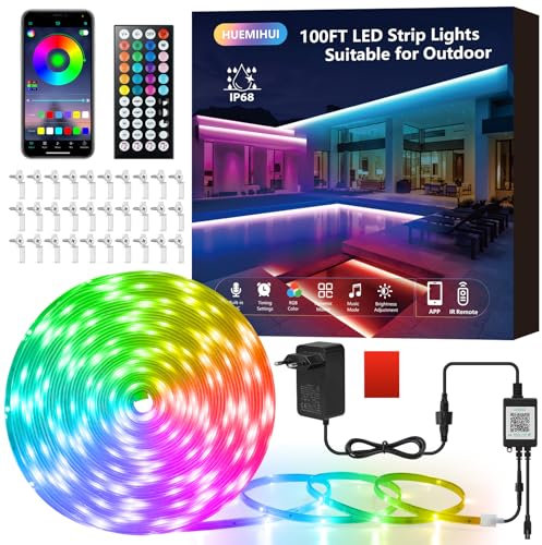 30M Outdoor LED Strip Lights, Wasserdicht IP68 Farbwechsel RGB LED Lights with IR Fernbedienung & APP, 24V Music Synchronisation Light Strips, Flexible Outdoor LED Fairy Lights für Garten Balkon Party