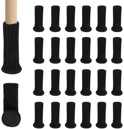 Chiluxendo 24 Stück Stuhlbeinkappen, Stuhlbeinschoner, Stuhlsocken Stulpe, Stuhlbeine Socken, Bodenschoner, Stuhlkappen, Stuhlbeinsocken, für Möbel, Tisch, Vermeiden Sie Kratzer &Geräusche(Schwarz)