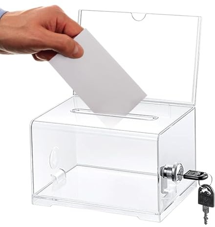Acrylspendenbox, Spendenbox Abschließbar, Wahlurne Transparent mit Schlüssel Schloss, Spardose Transparent, Kommentarbox, mit Aufkleber, für Abstimmungen, Gewinnspiele, Wettbewerbe, Visitenkarten