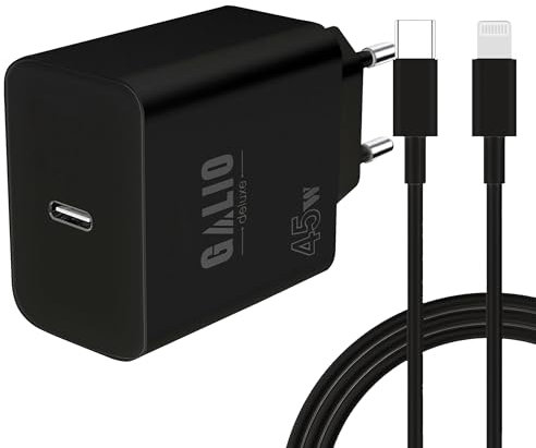 h24z Dieser kompakte und effiziente, Elegante, Schwarze 45-W-Adapter verfügt über einen Typ-C-Anschluss und EIN weißes 2-Meter-Typ-C-zu-iOS-Kabel zum nahtlosen, schnellen Aufladen Ihrer iOS-Geräte.