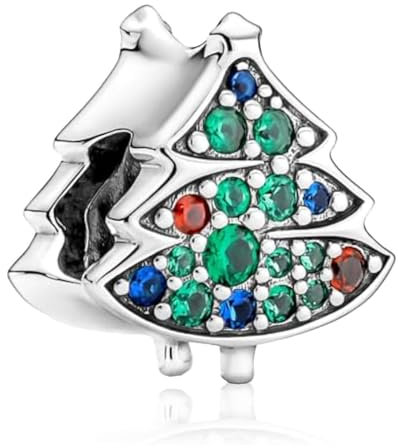 MSPOVOF Sapin de Noël Charms 925 bracelets en argent sterling pendentif 5A Cubic Zirconia Noël anniversaire cadeau pour les femmes