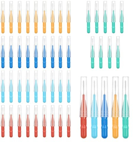 Ainkou 50 PCS Interdental Brushes Braces Brush Tooth Cleaner Mini Toothbrush Dental Tooth Flossing Toothpick Head Oral Dental Brush Hygiene Flosser Cleaning Tool (5 Colors, 3 Sizes)