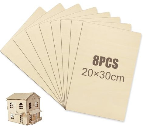 Bieiyhe 8 Pcs Placas de Madera Contrachapada 200 X 300 X 3 mm,Tablero de Madera de Balsa,Tablero de Madera Contrachapada,Tabla de Balsa para Bricolaje,Rectangulares de Madera de Balsa para Artesanal