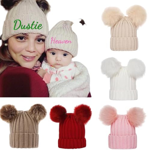 Cappello Invernale A Maglia Personalizzato Con Pom Pom, Cappello Di Lana Con Nome Personalizzato, Cappello Di Lana Per Genitori E Figli, Cappello A Berretto Per Bambini, Cappello Da Sci(Child Size)